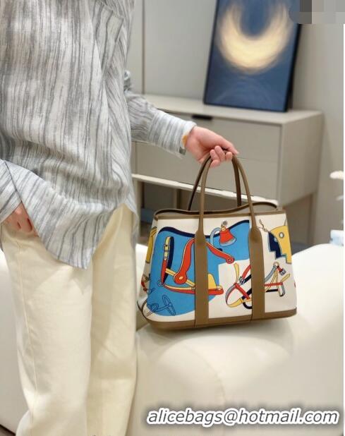 Well Crafted Hermes Garden Party Bag 30/36cm in Printed Canvas and Calfskin H8109 Elephant Grey 2024 (Half Handmade)