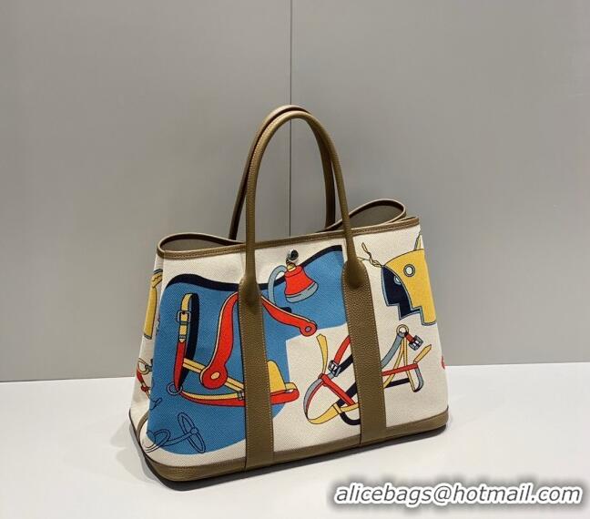 Well Crafted Hermes Garden Party Bag 30/36cm in Printed Canvas and Calfskin H8109 Elephant Grey 2024 (Half Handmade)