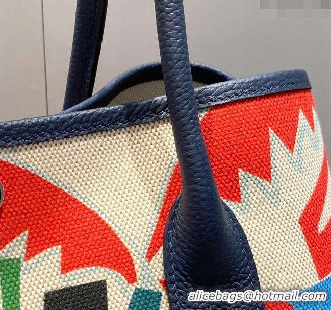 New Fashion Hermes Garden Party Bag 30/36cm in Printed Canvas and Calfskin H8109 Dark Blue 2024 (Half Handmade)