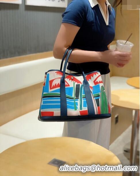 New Fashion Hermes Garden Party Bag 30/36cm in Printed Canvas and Calfskin H8109 Dark Blue 2024 (Half Handmade)