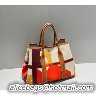 Best Price Hermes Garden Party Bag 30/36cm in Printed Canvas and Calfskin H8109 Light Brown 2024 (Half Handmade)