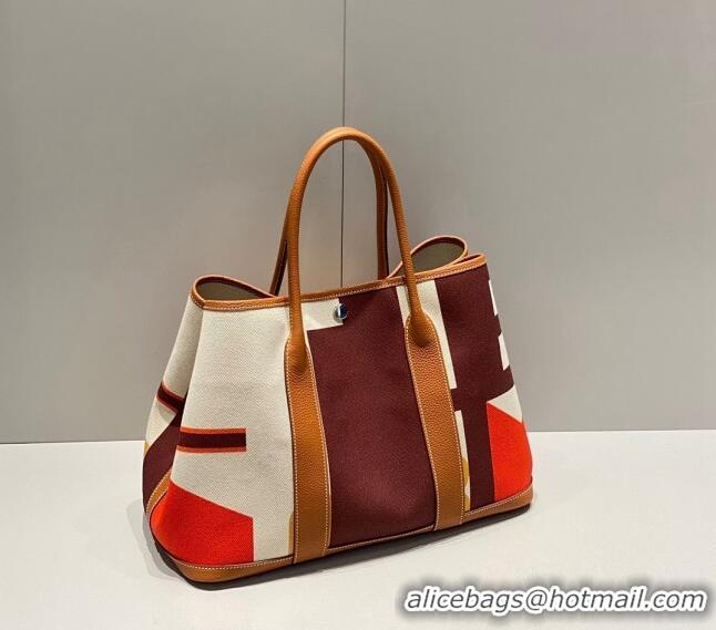 Best Price Hermes Garden Party Bag 30/36cm in Printed Canvas and Calfskin H8109 Light Brown 2024 (Half Handmade)