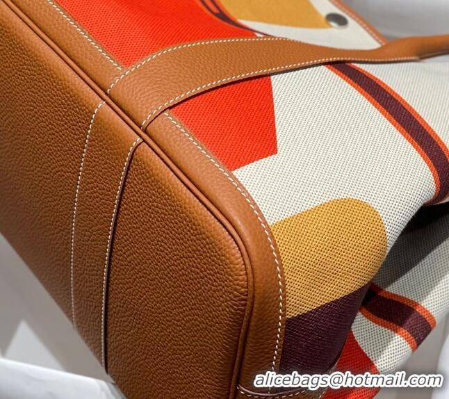 Best Price Hermes Garden Party Bag 30/36cm in Printed Canvas and Calfskin H8109 Light Brown 2024 (Half Handmade)