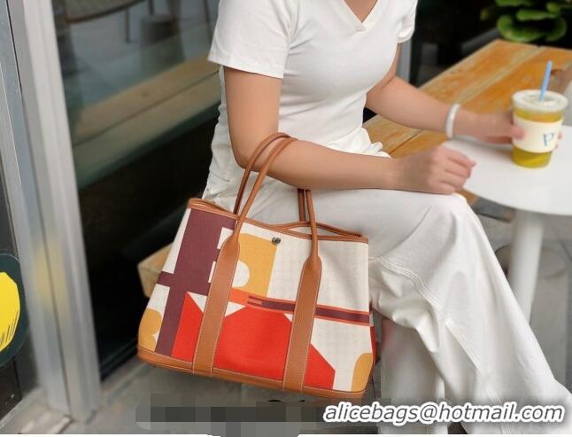 Best Price Hermes Garden Party Bag 30/36cm in Printed Canvas and Calfskin H8109 Light Brown 2024 (Half Handmade)