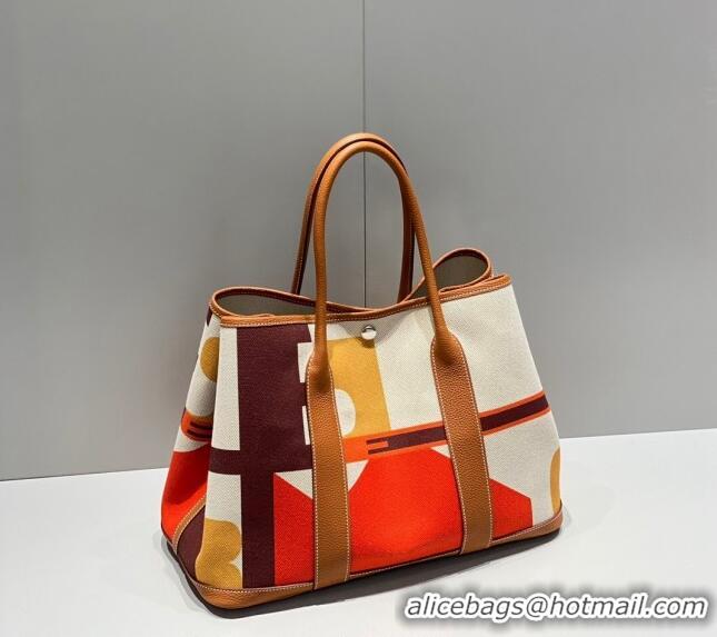 Best Price Hermes Garden Party Bag 30/36cm in Printed Canvas and Calfskin H8109 Light Brown 2024 (Half Handmade)