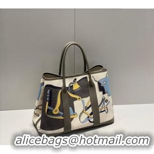 Popular Style Hermes Garden Party Bag 30/36cm in Printed Canvas and Calfskin H8109 Etain Grey 2024 (Half Handmade)