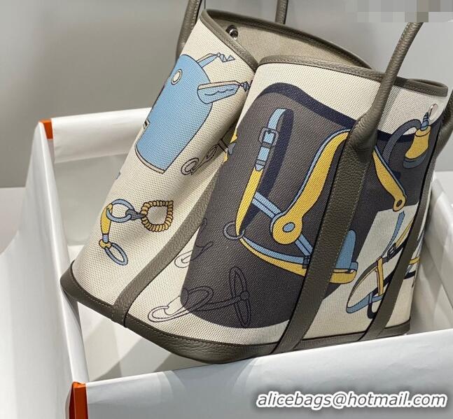 Popular Style Hermes Garden Party Bag 30/36cm in Printed Canvas and Calfskin H8109 Etain Grey 2024 (Half Handmade)