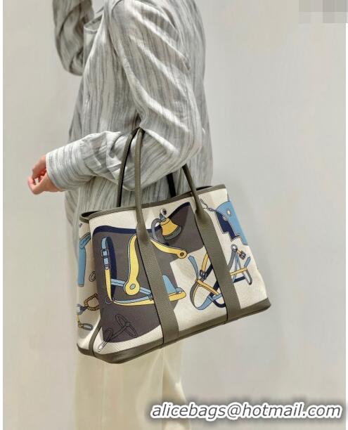 Popular Style Hermes Garden Party Bag 30/36cm in Printed Canvas and Calfskin H8109 Etain Grey 2024 (Half Handmade)