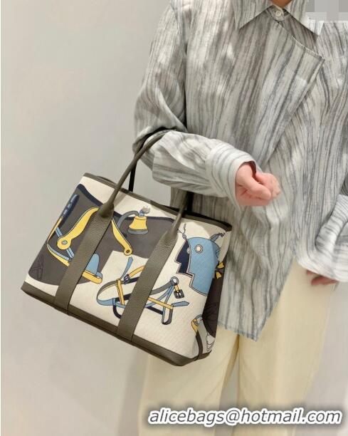 Popular Style Hermes Garden Party Bag 30/36cm in Printed Canvas and Calfskin H8109 Etain Grey 2024 (Half Handmade)