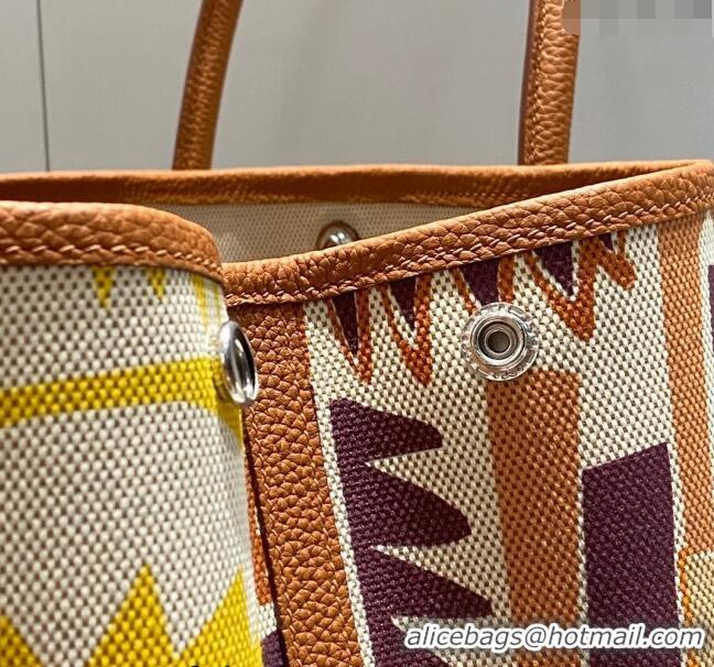 Good Taste Hermes Garden Party Bag 30/36cm in Printed Canvas and Calfskin H8109 Brown/Yellow 2024 (Half Handmade)