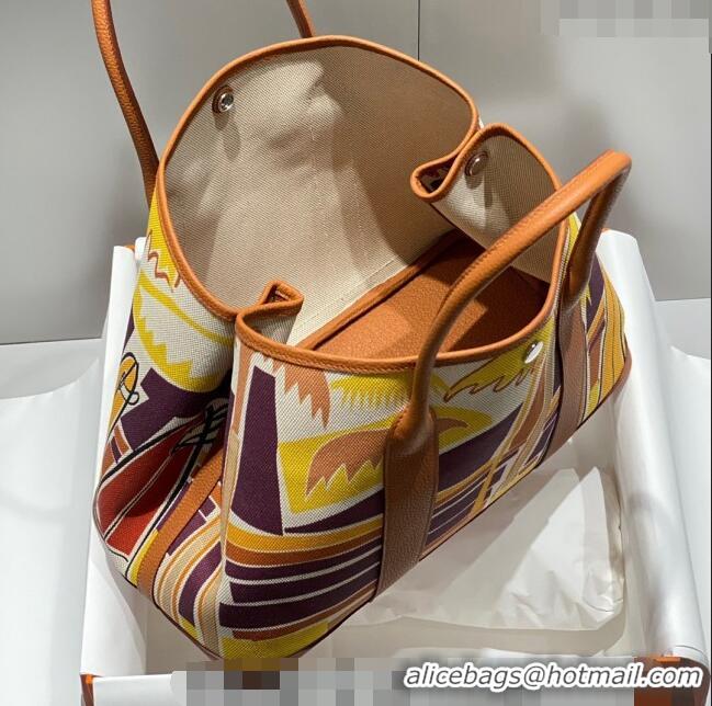 Good Taste Hermes Garden Party Bag 30/36cm in Printed Canvas and Calfskin H8109 Brown/Yellow 2024 (Half Handmade)