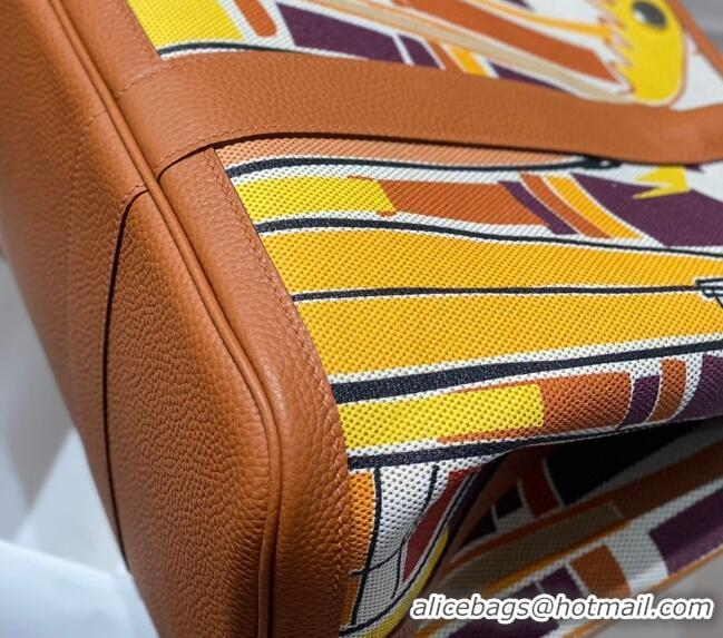 Good Taste Hermes Garden Party Bag 30/36cm in Printed Canvas and Calfskin H8109 Brown/Yellow 2024 (Half Handmade)