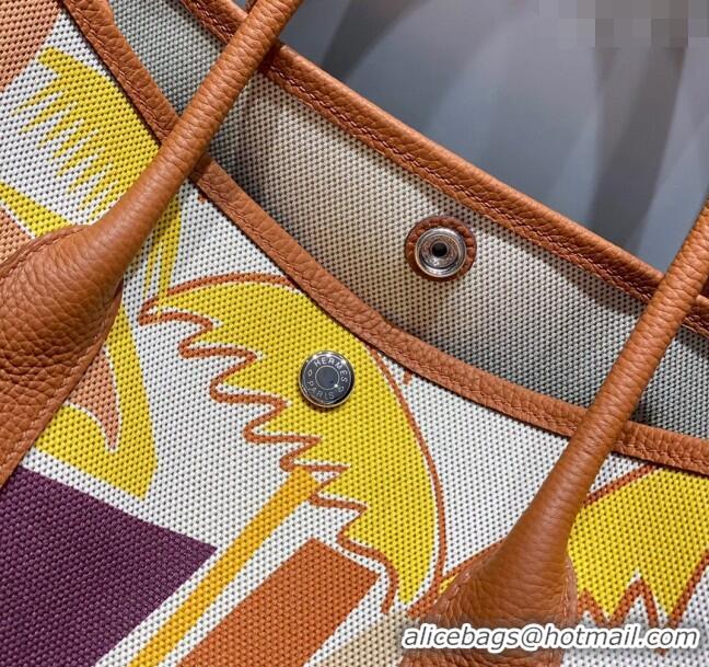 Good Taste Hermes Garden Party Bag 30/36cm in Printed Canvas and Calfskin H8109 Brown/Yellow 2024 (Half Handmade)