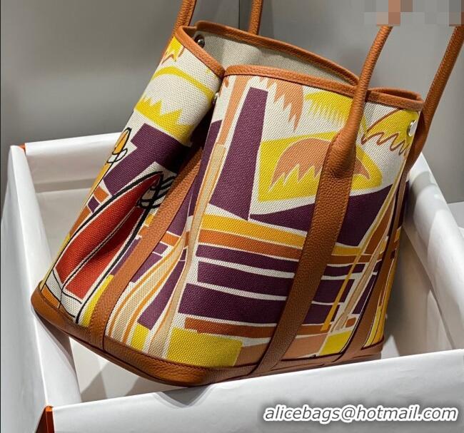 Good Taste Hermes Garden Party Bag 30/36cm in Printed Canvas and Calfskin H8109 Brown/Yellow 2024 (Half Handmade)