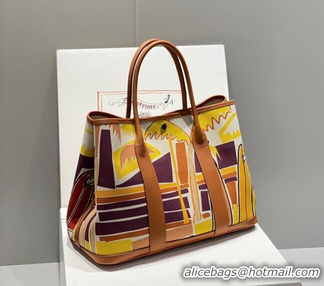 Good Taste Hermes Garden Party Bag 30/36cm in Printed Canvas and Calfskin H8109 Brown/Yellow 2024 (Half Handmade)