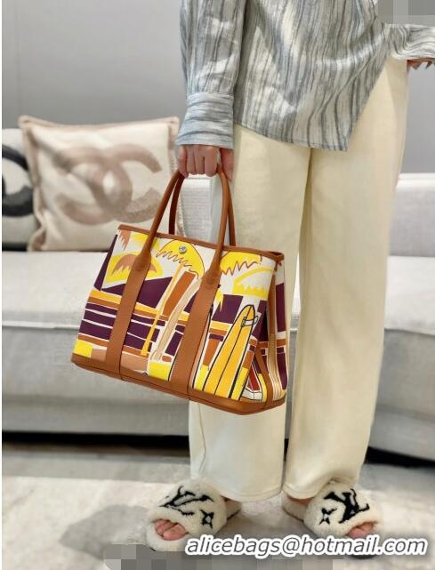 Good Taste Hermes Garden Party Bag 30/36cm in Printed Canvas and Calfskin H8109 Brown/Yellow 2024 (Half Handmade)