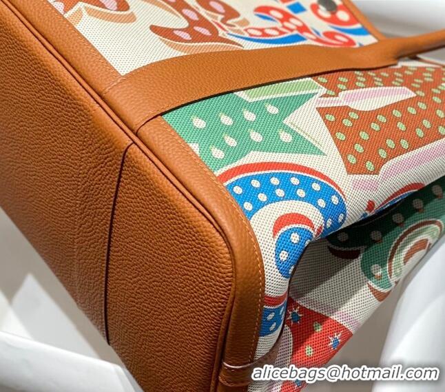 Buy Fashionable Hermes Garden Party Bag 30/36cm in Printed Canvas and Calfskin H8109 Brown/Multi 2024 (Half Handmade)