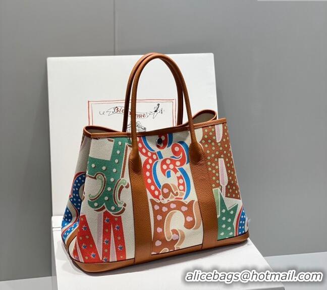 Buy Fashionable Hermes Garden Party Bag 30/36cm in Printed Canvas and Calfskin H8109 Brown/Multi 2024 (Half Handmade)