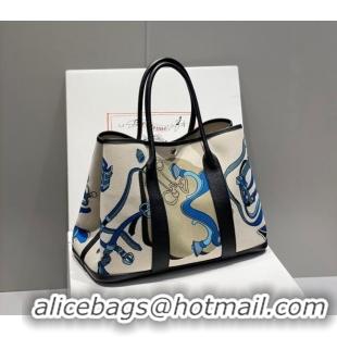 Promotional Hermes Garden Party Bag 30/36cm in Printed Canvas and Calfskin H8109 Black 2024 (Half Handmade)