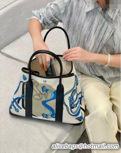 Promotional Hermes Garden Party Bag 30/36cm in Printed Canvas and Calfskin H8109 Black 2024 (Half Handmade)