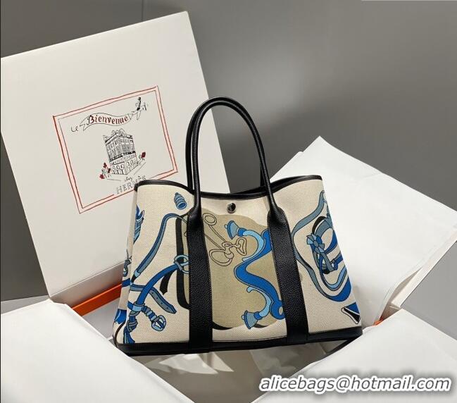 Promotional Hermes Garden Party Bag 30/36cm in Printed Canvas and Calfskin H8109 Black 2024 (Half Handmade)