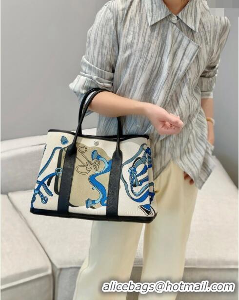 Promotional Hermes Garden Party Bag 30/36cm in Printed Canvas and Calfskin H8109 Black 2024 (Half Handmade)