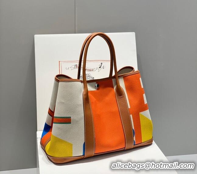 Cheapest Hermes Garden Party Bag 30/36cm in Printed Canvas and Calfskin H8109 Brown 2024 (Half Handmade)