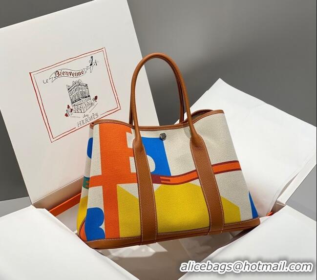 Cheapest Hermes Garden Party Bag 30/36cm in Printed Canvas and Calfskin H8109 Brown 2024 (Half Handmade)