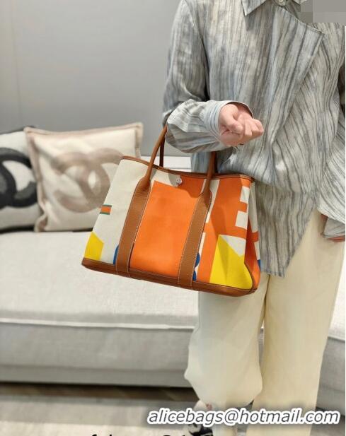 Cheapest Hermes Garden Party Bag 30/36cm in Printed Canvas and Calfskin H8109 Brown 2024 (Half Handmade)