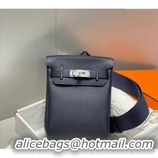 Promotional Hermes Birkin Hac a Dos Bag in Original Grained Calfskin 8123 Navy Blue 2024