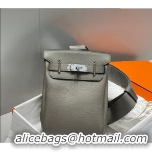 Luxury Cheap Hermes Birkin Hac a Dos Bag in Original Grained Calfskin 8123 Cloud Grey 2024