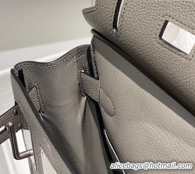 Luxury Cheap Hermes Birkin Hac a Dos Bag in Original Grained Calfskin 8123 Cloud Grey 2024