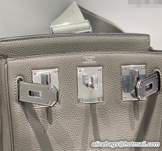 Luxury Cheap Hermes Birkin Hac a Dos Bag in Original Grained Calfskin 8123 Cloud Grey 2024