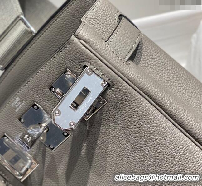 Luxury Cheap Hermes Birkin Hac a Dos Bag in Original Grained Calfskin 8123 Cloud Grey 2024