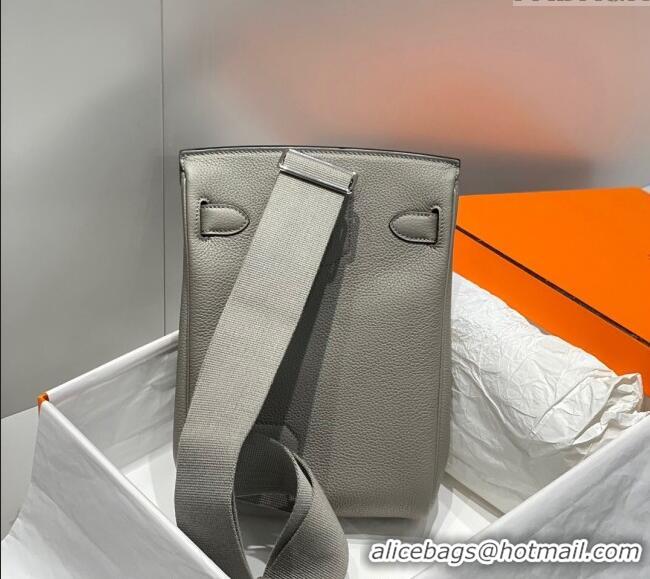 Luxury Cheap Hermes Birkin Hac a Dos Bag in Original Grained Calfskin 8123 Cloud Grey 2024