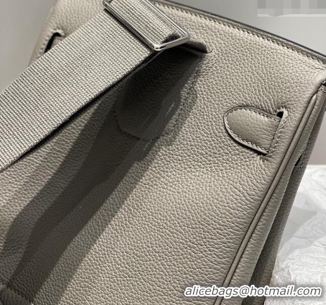 Luxury Cheap Hermes Birkin Hac a Dos Bag in Original Grained Calfskin 8123 Cloud Grey 2024