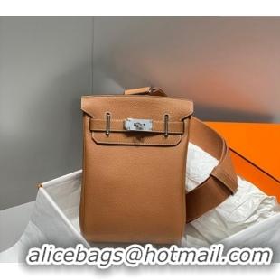 Good Looking Hermes Birkin Hac a Dos Bag in Original Grained Calfskin 8123 Golden Brown 2024