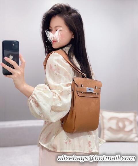 Good Looking Hermes Birkin Hac a Dos Bag in Original Grained Calfskin 8123 Golden Brown 2024