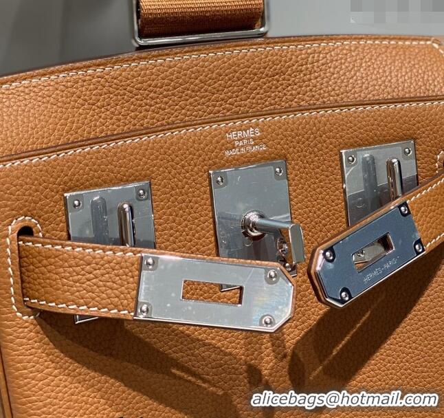 Good Looking Hermes Birkin Hac a Dos Bag in Original Grained Calfskin 8123 Golden Brown 2024