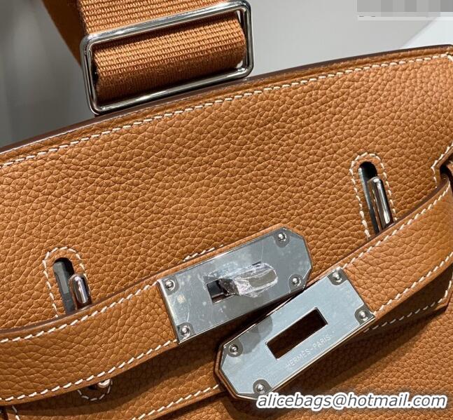 Good Looking Hermes Birkin Hac a Dos Bag in Original Grained Calfskin 8123 Golden Brown 2024