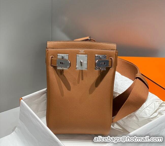 Good Looking Hermes Birkin Hac a Dos Bag in Original Grained Calfskin 8123 Golden Brown 2024