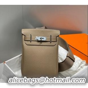 Traditional Specials Hermes Birkin Hac a Dos Bag in Original Grained Calfskin 8123 Elephant Grey 2024