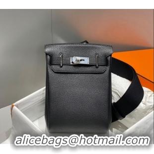 Luxurious Hermes Birkin Hac a Dos Bag in Original Grained Calfskin 8123 Black/Silver 2024