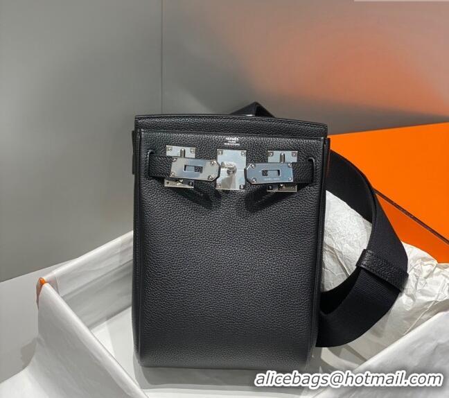 Luxurious Hermes Birkin Hac a Dos Bag in Original Grained Calfskin 8123 Black/Silver 2024