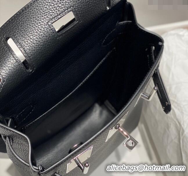 Luxurious Hermes Birkin Hac a Dos Bag in Original Grained Calfskin 8123 Black/Silver 2024