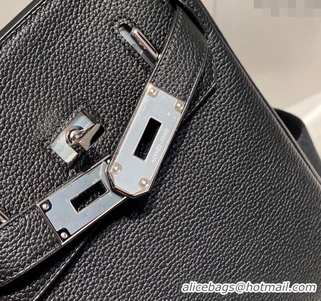 Luxurious Hermes Birkin Hac a Dos Bag in Original Grained Calfskin 8123 Black/Silver 2024