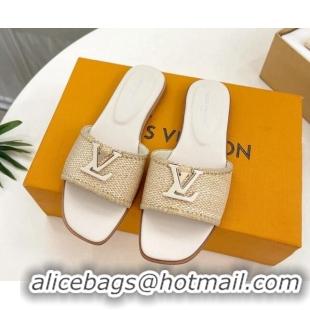 Buy Luxury Louis Vuitton LV Capri Flat Slides Sandal in Raffia Straw White 0815100