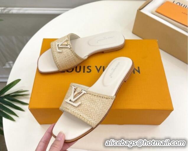 Buy Luxury Louis Vuitton LV Capri Flat Slides Sandal in Raffia Straw White 0815100