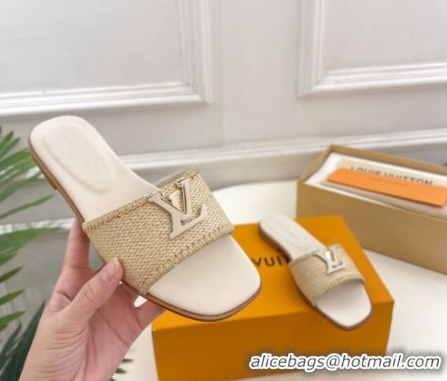 Buy Luxury Louis Vuitton LV Capri Flat Slides Sandal in Raffia Straw White 0815100