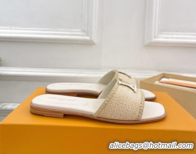 Buy Luxury Louis Vuitton LV Capri Flat Slides Sandal in Raffia Straw White 0815100